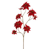 Bordó bársony mű mikulásvirág ág, 106 cm magas, gazdag virágokkal.