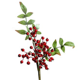 Piros bogyós mű tűztövis ág zöld levelekkel, 40 cm magas