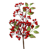 Piros bogyós mű tűztövis ág zöld levelekkel, 44 cm magas