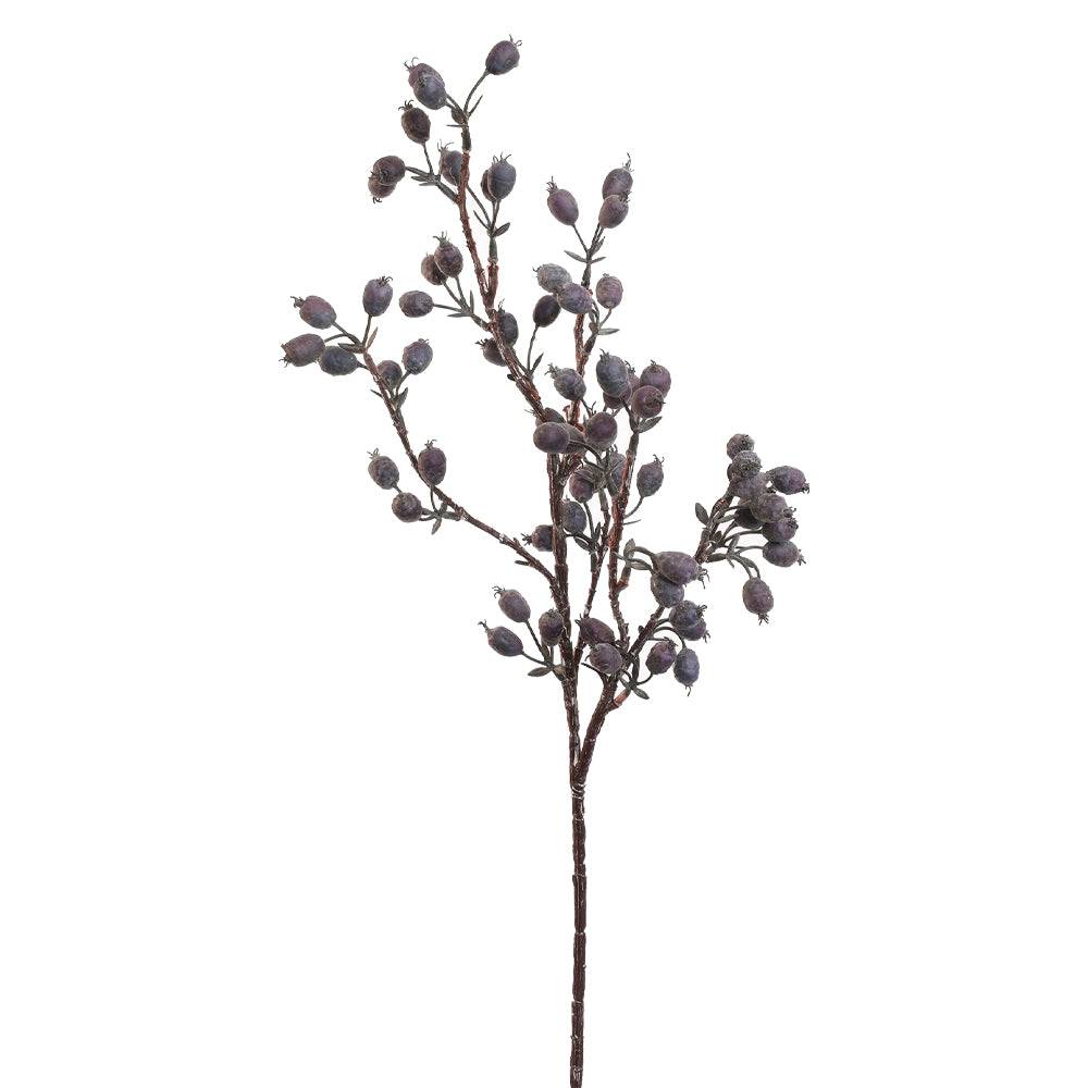 Rosa Canina lila mű csipkebogyó ág 65 cm teljes méretben, kiszáradt hatású bogyókkal.