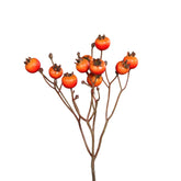 Rosa Canina narancs mű csipkebogyó ág 46 cm magas, kiszáradt hatású ággal és fényes bogyókkal, Berry kollekció