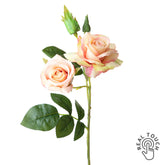ROSE barackszínű Real Touch mű rózsa dekorációs virág 38 cm, élethű nyílt és bimbós rózsafejekkel