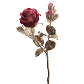 ROSE bordó-pezsgő mű rózsa 49 cm, glamour stílusú dekoráció pezsgőszínű levelekkel