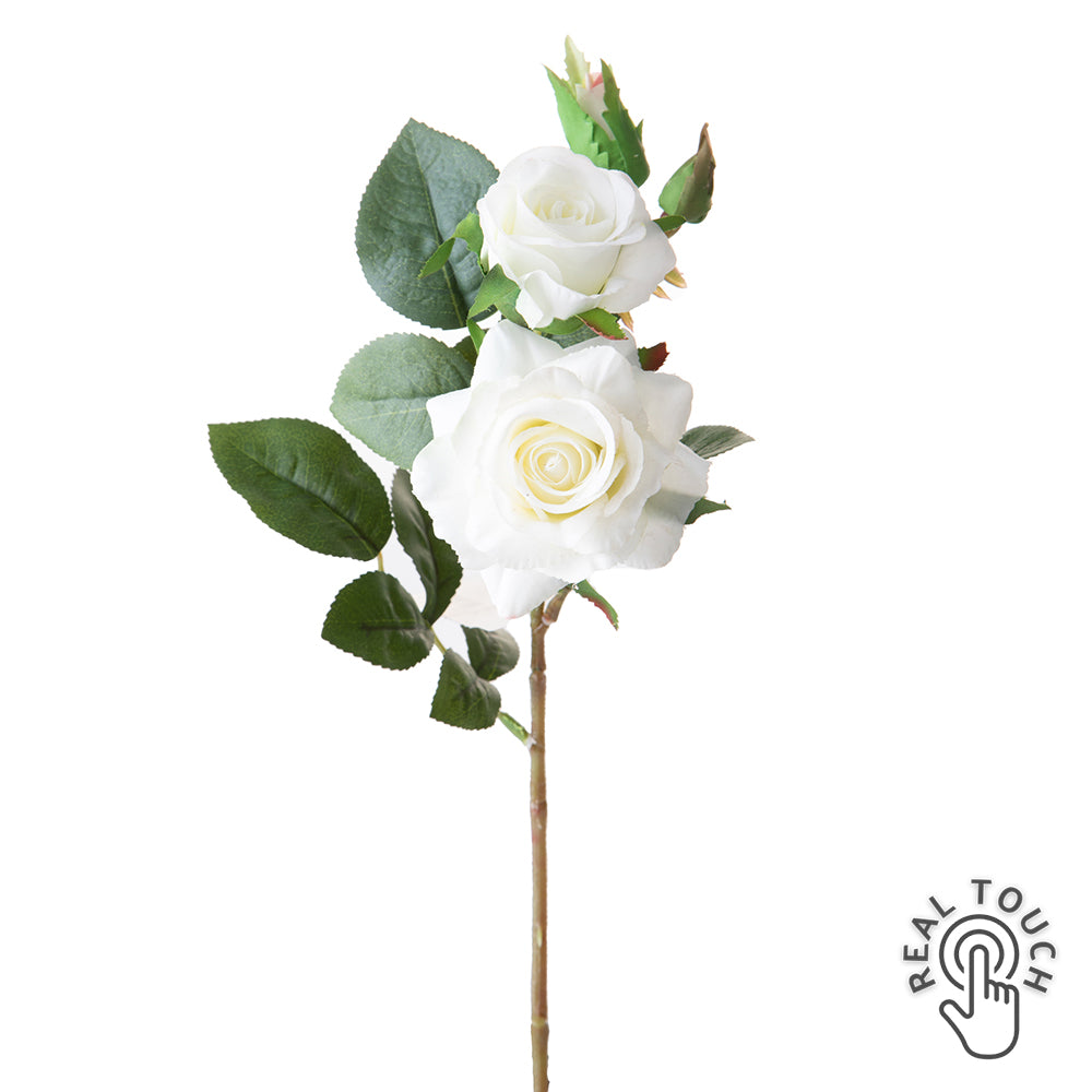 ROSE fehér Real Touch mű rózsa 38 cm teljes virágszárral