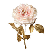 ROSE halvány pink szatén mű rózsa aranyszínű levelekkel 55 cm