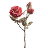 ROSE korall-pezsgő mű rózsa 49 cm glamour stílusú pezsgőszínű levelekkel és korall virágfejjel