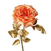 ROSE lazacszínű szatén mű rózsa aranyszínű levelekkel 55 cm