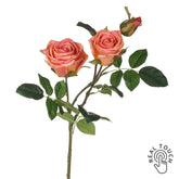 ROSE narancsos pink Real Touch mű rózsa 80 cm, élethű nyílt virágfejekkel és bimbóval