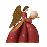 SACRED bordó avignoni angyal figura gyertyatartó 37 cm, arany szárnyakkal, fehér háttéren