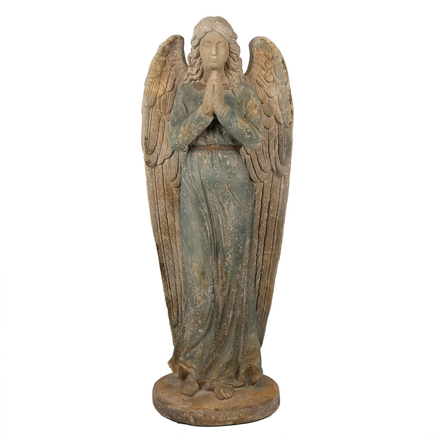 SACRED nagy rusztikus angyal figura 119 cm magas antikolt kivitelben elölnézetből