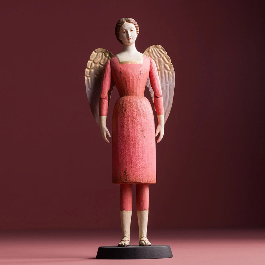SACRED sötétrózsaszín angyal figura – elölnézet, mozgatható karokkal