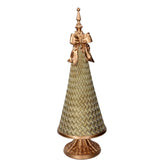 SHINY zöld-arany dekor fenyő kúp arany masnival és díszes talppal