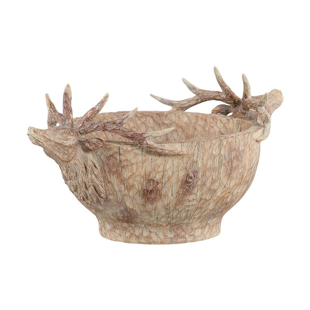 Natúr színű, szarvas figurás karácsonyi tál.