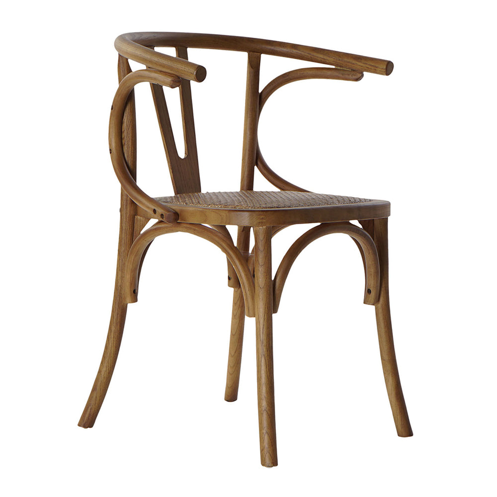 Barna színű, karfás kialakítású, thonet jellegű étkezőszék.