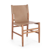 Teakfából és taupe színű valódi bőrből készült, kortárs stílusú dizájn étkezőszék.