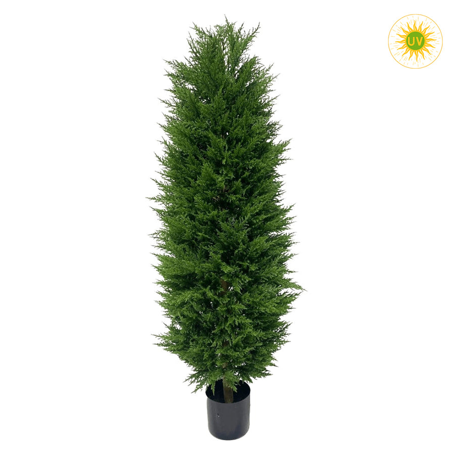 UV álló mű tuja 150 cm fekete kaspóban fehér háttéren