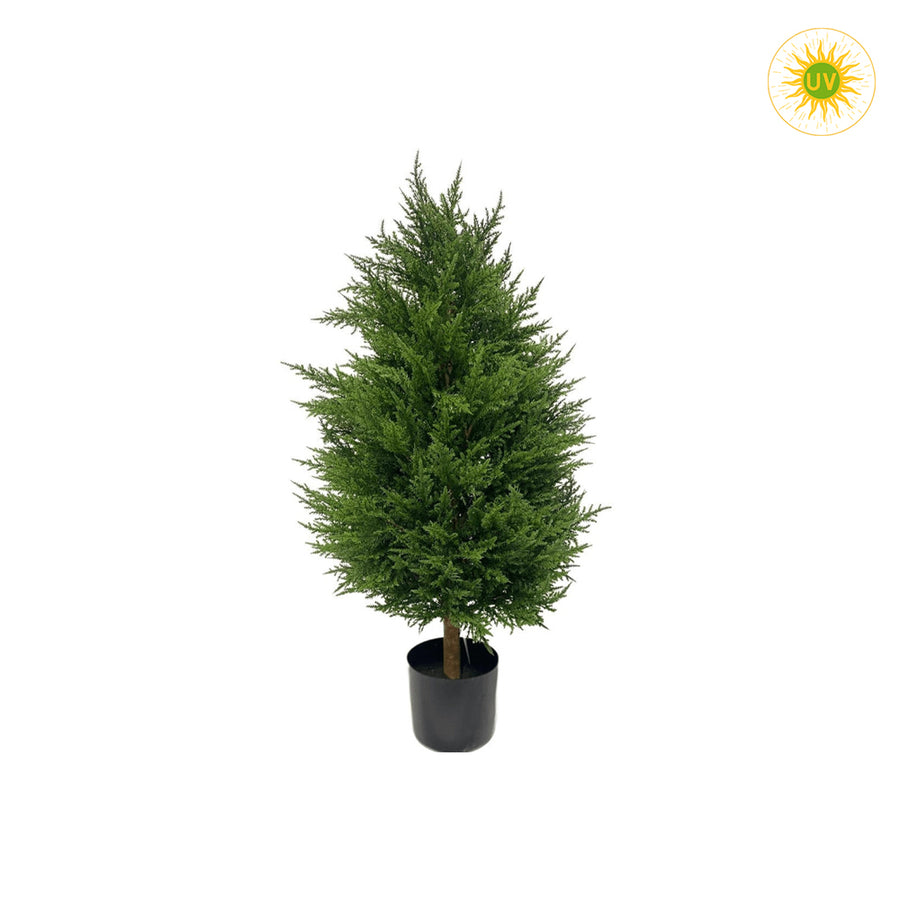 THUJA DELUXE UV álló mű tuja 90 cm fekete kaspóban, tömör zöld lombozattal