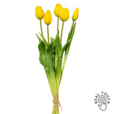 Sárga, 5 szálas real touch mű tulipáncsokor 45 cm, teljes nézet
