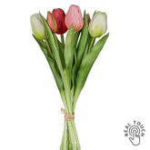 Pink-mix, 6 szálas real touch mű tulipáncsokor 32 cm, teljes nézet