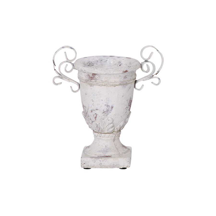 Antikolt krémszínű kerámia kaspó fém füllel, vintage stílusban – Valo 22 cm.