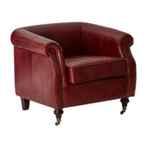 Vintage-loft stílusú, bordó színű, enyhén antikolt bőrrel kárpitozott fotel.