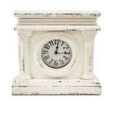 Fából készült, antikolt felületű, krém színű asztali óra.