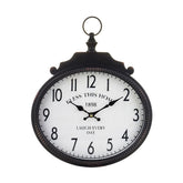 Ovális formájú, fekete-fehér színű falióra, "Bless This Home, 1898" felirattal..