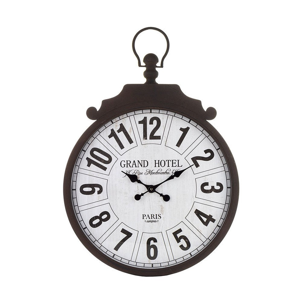 Fekete-fehér színű falióra, "Grand Hotel, Paris" felirattal.