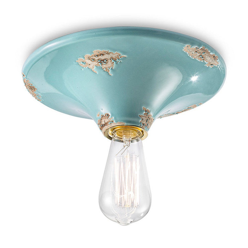 Antikolt felületű mázas kerámiából készült kézműves mennyezeti lámpa.