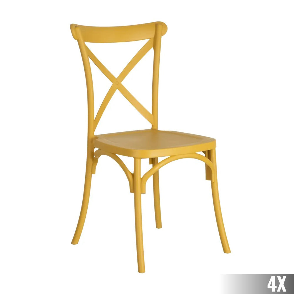 Sárga színű, műanyag bisztrószék.