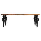 Provanszi ihletésű, fekete színű díszes lábakkal és natúr színű kezelt asztallappal kialakított, tömör akácfából készült étkezőasztal.