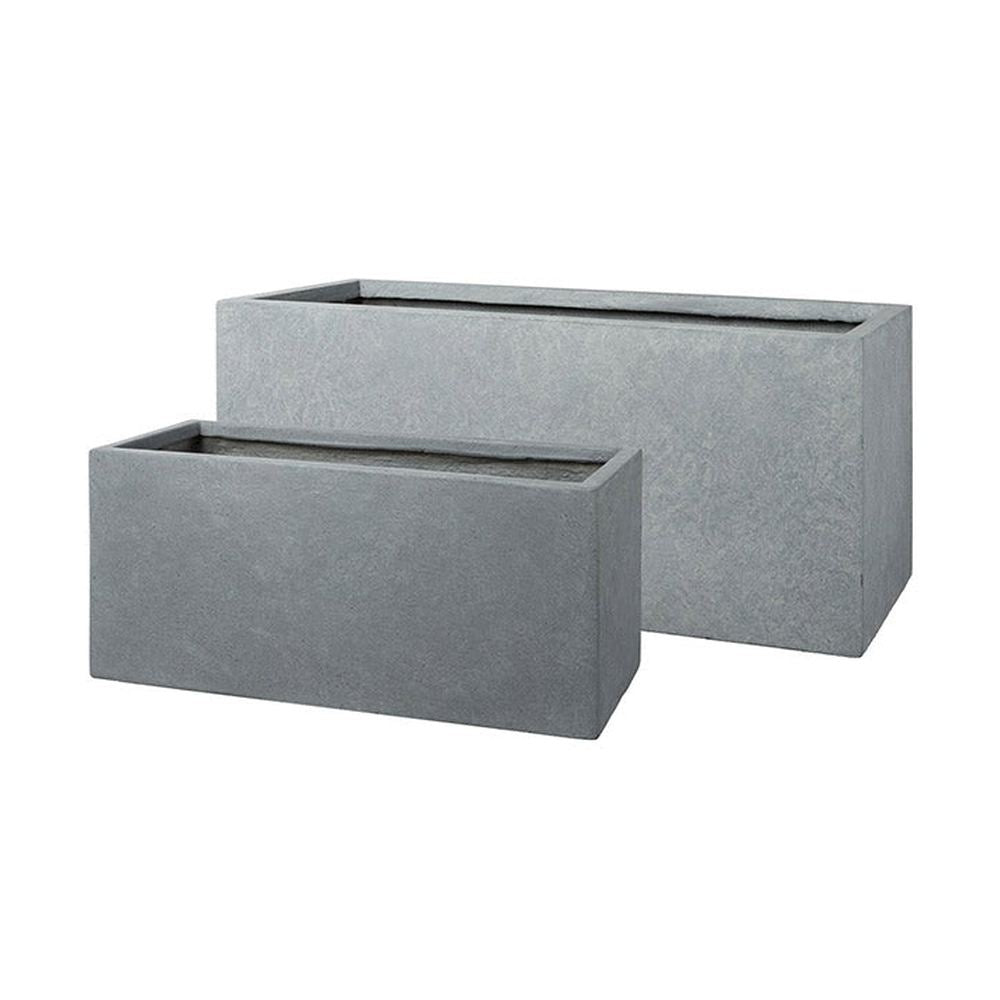 Fagyálló műgyantából készült, modern kortárs stílusú, beton hatású, antracitfekete színű kültéri ültetőláda szett .