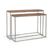 Loft stílusú, újrahasznosított fából és acélból készült, kétrészes konzolasztal szett.