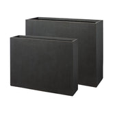 Fagyálló műgyantából készült, modern kortárs stílusú, beton hatású, antracitfekete színű kültéri ültetőláda szett.