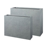 Fagyálló műgyantából készült, modern kortárs stílusú, beton hatású, szürke színű kültéri ültetőláda szett.