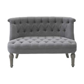 Francia stílusú, vintage kanapé tölgyfa lábakkal, szürke színű pamutvászon kárpittal.