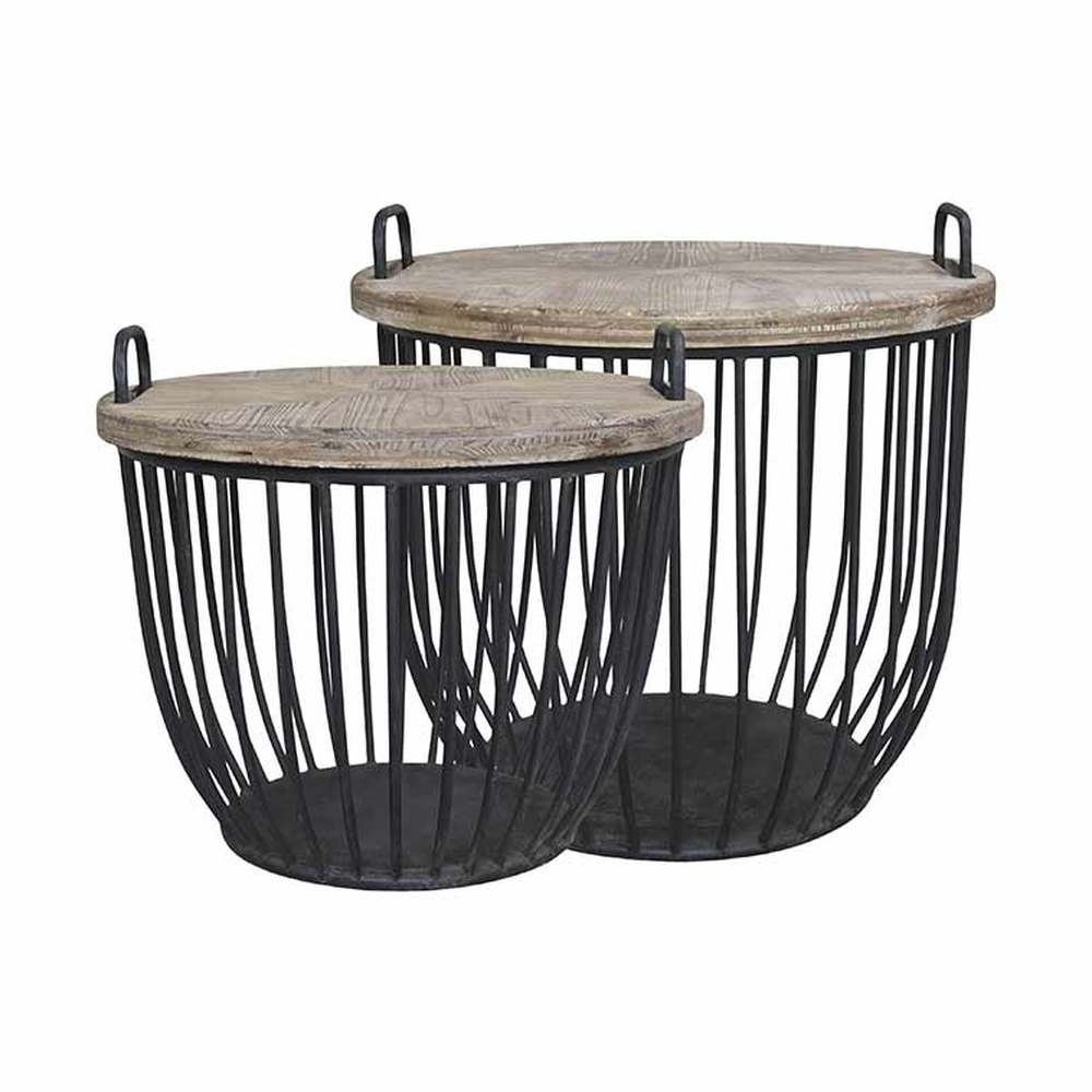 Vintage stílusú, ciprusfából és vasból készült, rusztikus dohányzóasztal szett.