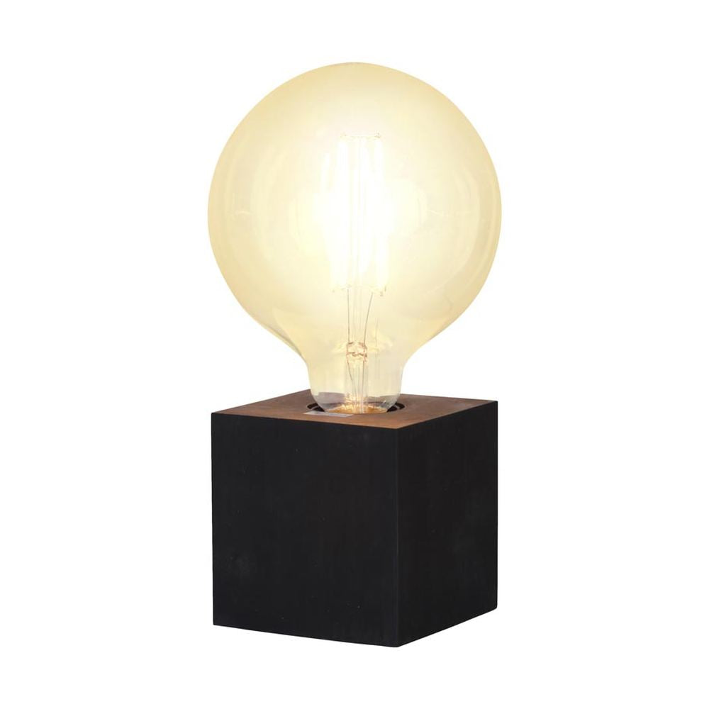 Fából készült, kocka formájú, fekete színű asztali dekorfoglalat.