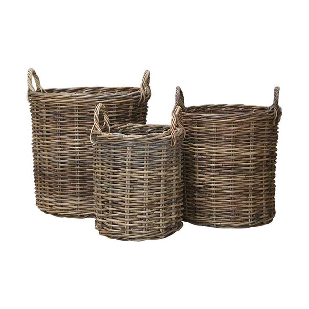 Natúr színű rattanból készült, kézműves füles kosár szett.