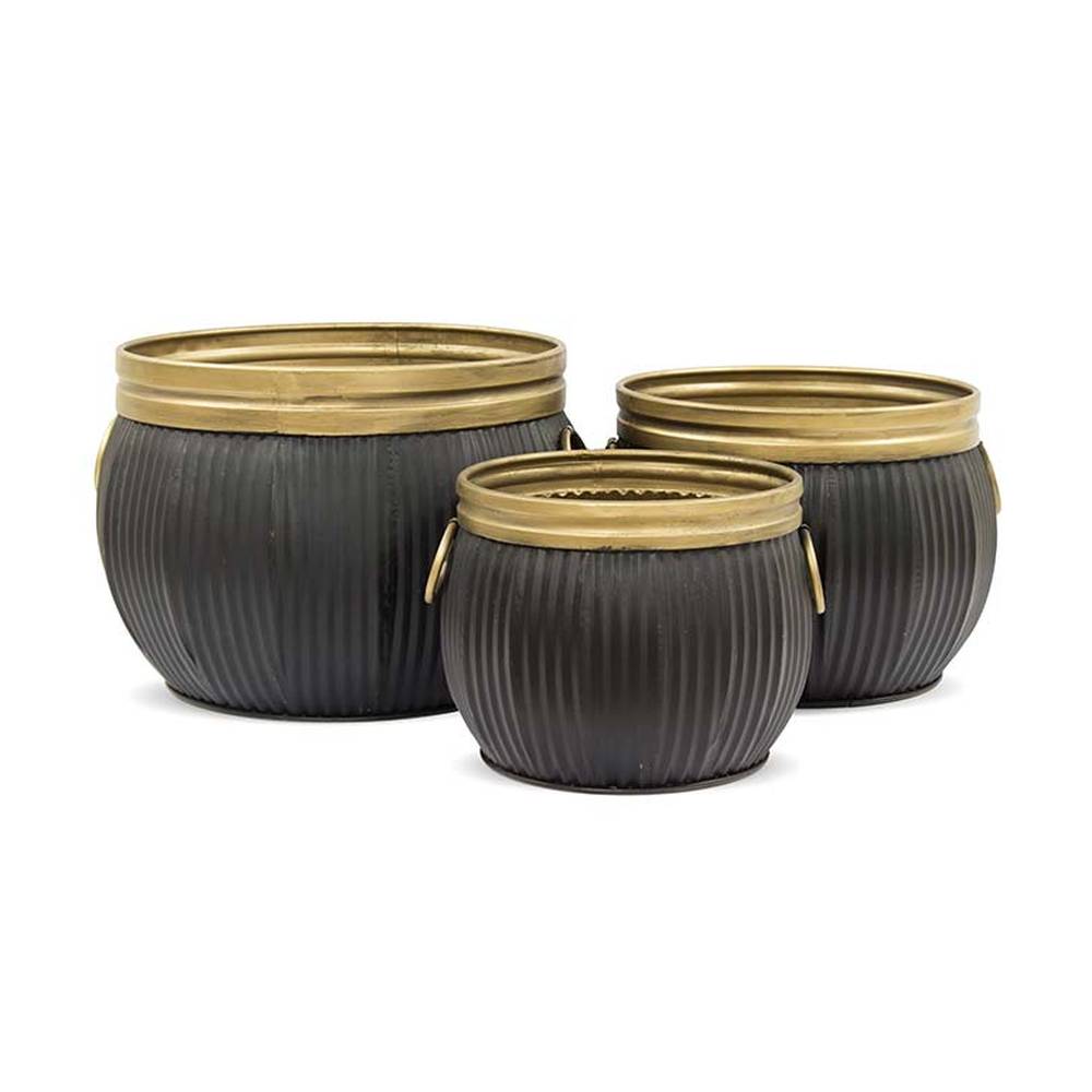 Kortárs, modern stílusú fekete és arany színű óriás méretű, három darabos fém kaspószett