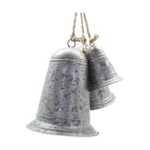 Rusztikus vidéki stílusú, óriás méretű, 14-21-29 cm magas, antikolt felületű, 3 darabos karácsonyi kézműves bádogharang szett