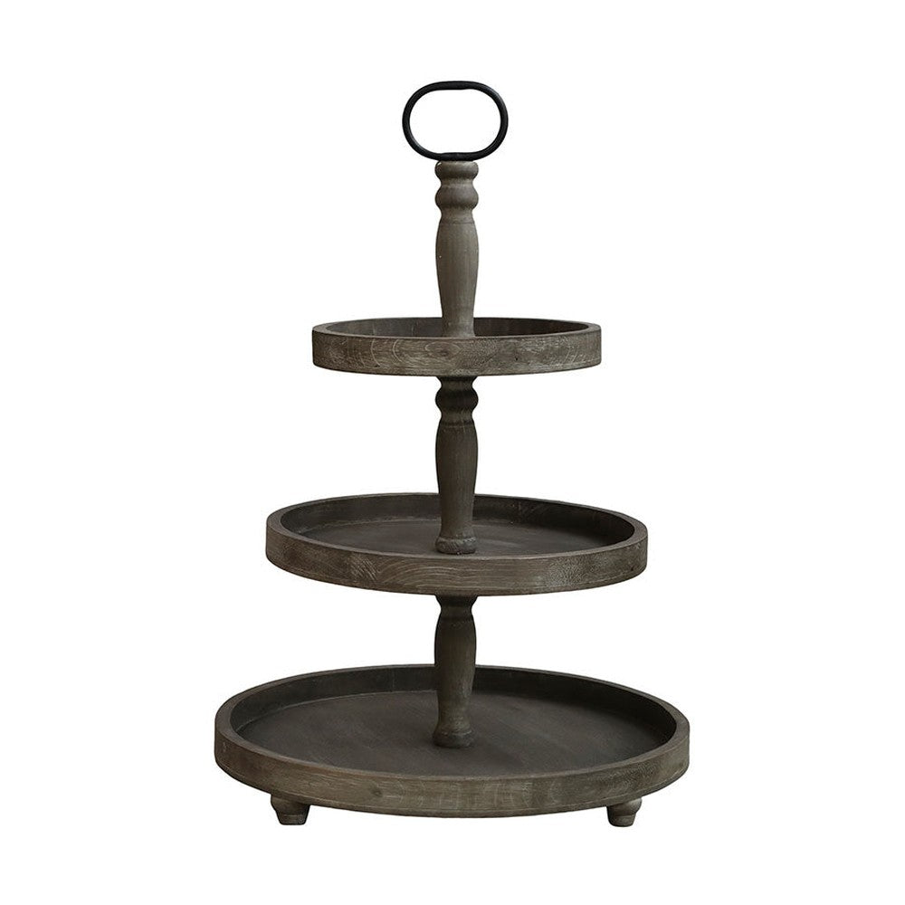 Vintage stílusú, fenyőfából készült nagy méretű 3 emeletes rusztikus kínáló