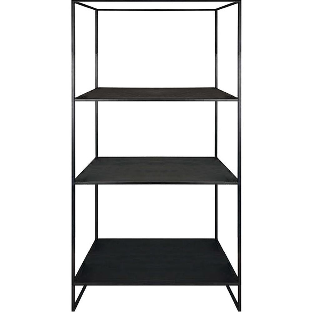 Modern stílusú, 3 darab állítható polccal felszerelt, fekete színű fém állvány.