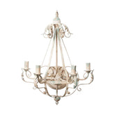 Shabby Chic stílusú, 71 cm magas, krém színű, antikolt felületű, fém akantuszlevelekkel díszített, 4 karú "Antoinette" falilámpa