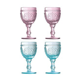 Prémium minőségű, vintage stílusú, 4 darabos, dombormintás, színes üvegű borospohár szett