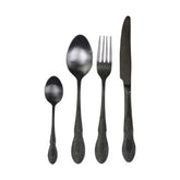 Antikolt szén színű, vintage stílusú, rozsdamentes acélból készült négydarabos evőeszközkészlet.