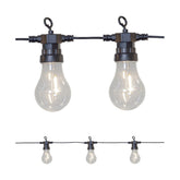 Kültéri LED dekorációs izzósor. 10 darab áttetsző búrás izzóval, fekete kábellel.