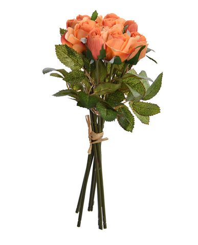 9 szálból álló, narancssárga színárnyalatú művirág  rózsacsokor