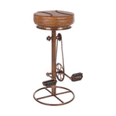 Ipari stílusú, bronz színű, fémből készült pedálos bárszék bőr ülőfelülettel.