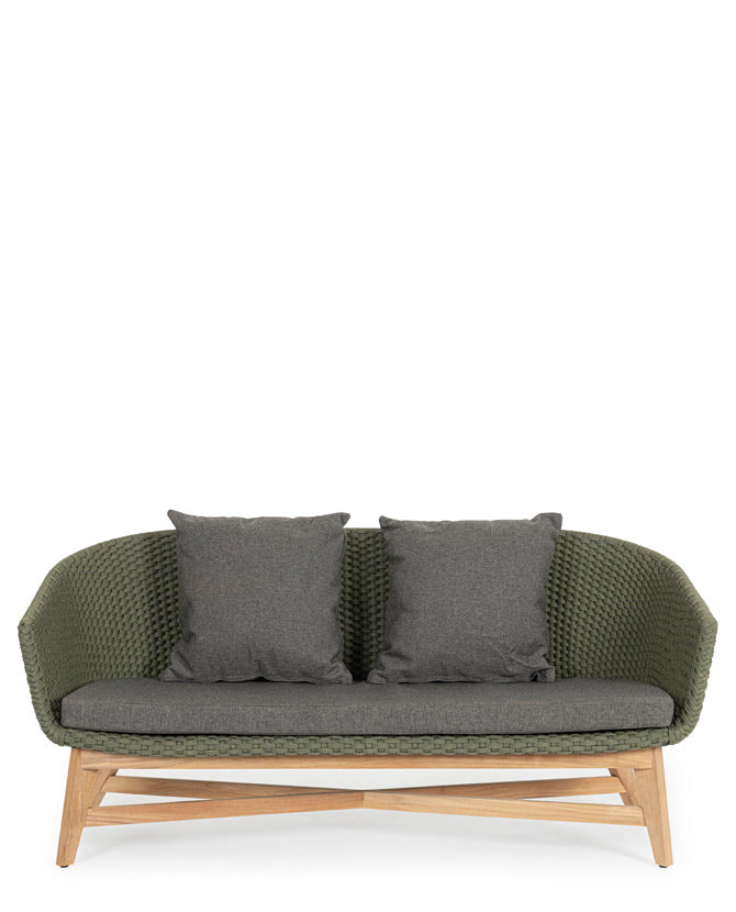 A négyrészes, zöld és szürke színű, design kerti ülőgarnitúra kanapé része.